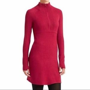Athleta Red Partial Zip Long Sleeve Sweater Dress